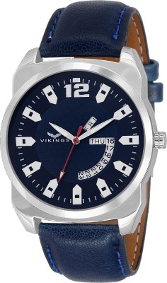 VIKINGS GENTS VK-G1104-BLU-BLU-DAY & DATE FASHIONABLE WITH BLUE DIAL & BLUE LEATHER STRAP ANALOG FOR MEN DD-SERIES Watch  - For Men   Watches  (VIKINGS)