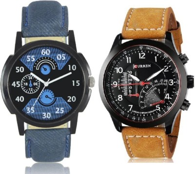 KNACK N01K022 chronograph pattern blue and brown leathr strap men and women Watch  - For Boys & Girls   Watches  (KNACK)