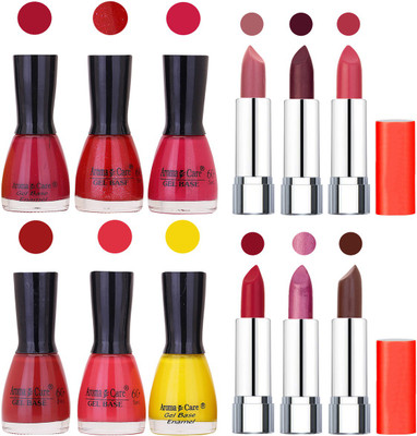 

Aroma Care Wholesale Rate Combo of Nail Polish and Rythm Lipstick 463(Set of 12)
