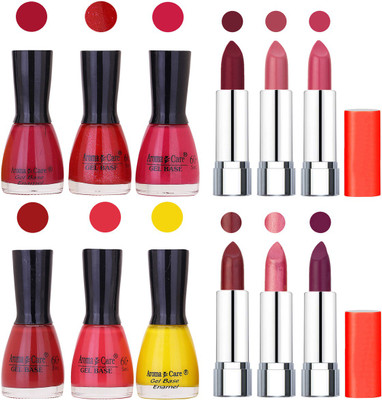 

Aroma Care Wholesale Rate Combo of Nail Polish and Rythm Lipstick 524(Set of 12)