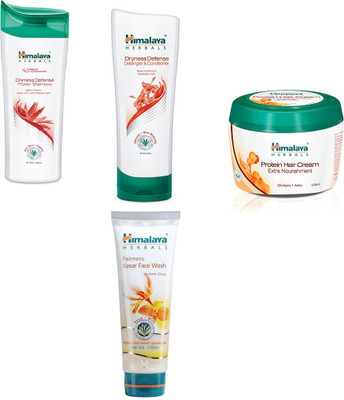 

Himalaya dryness defense protein shampoo, dryness defense protein conditioner,protein hair cream, fairness kesar face wash(Set of 4)