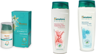 Himalaya Youth Eternity Night Cream, Refreshing Cleansing Milk, Intensive Face Moisturizing Lotion(Set of 3)