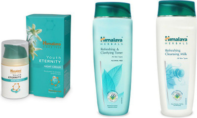 

Himalaya Youth Eternity Night Cream, Refreshing Cleansing Milk, Refreshing & Clarifying Toner(Set of 3)