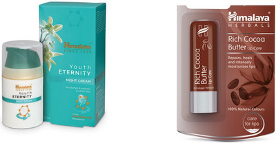 

Himalaya Youth Eternity Night Cream, Rich Cocoa Butter Lip Care(Set of 2)