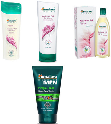 

Himalaya anti hair fall shampoo, anti hair fall conditioner, anti hair fall hair oil, pimple clear neem face wash(Set of 4)