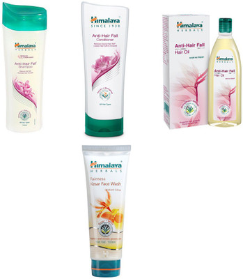 

Himalaya anti hair fall shampoo, anti hair fall conditioner, anti hair fall hair oil, fairness kesar face wash(Set of 4)