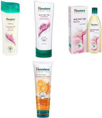 

Himalaya anti hair fall shampoo, anti hair fall conditioner, anti hair fall hair oil, ten removal orange face wash(Set of 4)