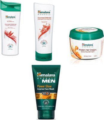 

Himalaya dryness defense protein shampoo, dryness defense protein conditioner,protein hair cream, power glow face wash(Set of 4)