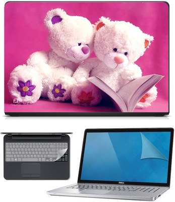 

FineArts 3in1 Combo of Premium Quality, HD, UV Printed, Laminated, Protected, Bubble Free, Scratchproof, Washable, Easy to Install Laptop Skin/Sticker/Vinyl/Cover for 15.6 inches on 3M Vinyl with Screen Guard and Key Protector (Teddy Pink 3in1) Combo Set