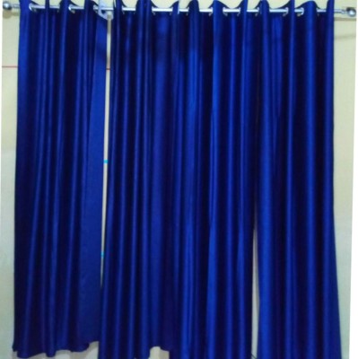 TrueValue Creations 212 cm (7 ft) Polyester Semi Transparent Door Curtain (Pack Of 3)(Floral, Navy Blue)