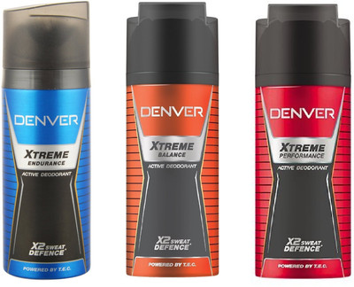 

Denver Xtreme Performance, Endurance And Balance Active Deodorant X2 Sweat Defence 150ML Each Body Spray - For Men & Women(450 ml, Pack of 3)