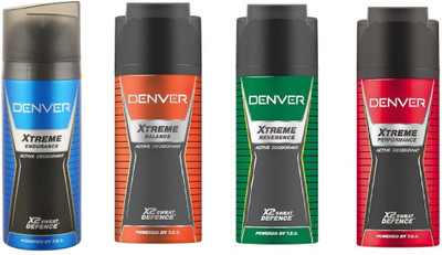 

Denver Xtreme Performance, Endurance, Reverence And Balance Active Deodorant X2 Sweat Defence 150ML Each Body Spray - For Men & Women(450 ml, Pack of 4)