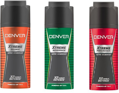 

Denver Xtreme Balance, Reverence And Performance Active Deodorant X2 Sweat Defence 150ML Each Body Spray - For Men & Women(450 ml, Pack of 3)