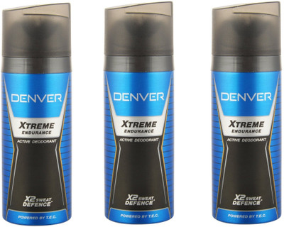 

Denver Xtreme Endurance Active Deodorant X2 Sweat Defence 150ML Each Body Spray - For Men & Women(450 ml, Pack of 3)