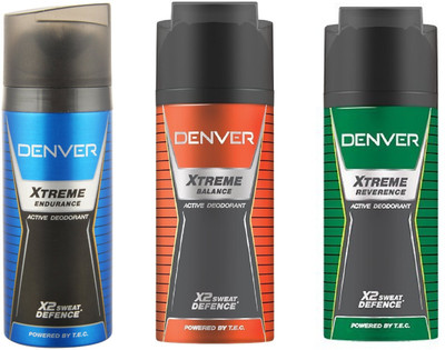 

Denver Xtreme Endurance, Balance And Reverence Active Deodorant X2 Sweat Defence 150ML Each Body Spray - For Men & Women(450 ml, Pack of 3)