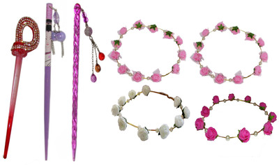 

MUKKU combo of juda sticks with Floral Tiara Hair Accessory Set(Multicolor)