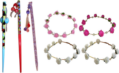 

MUKKU combo of juda sticks with Floral Tiara Hair Accessory Set(Multicolor)