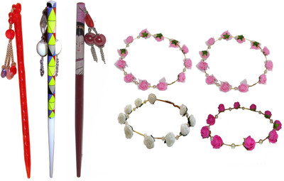 

Moti combo of juda sticks with Floral Tiara Hair Accessory Set(Multicolor)