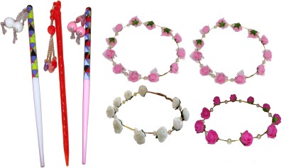 

Moti combo of juda sticks with Floral Tiara Hair Accessory Set(Multicolor)