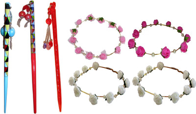 

MUKKU combo of juda sticks with Floral Tiara Hair Accessory Set(Multicolor)