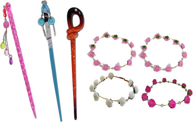 

Moti combo of juda sticks with Floral Tiara Hair Accessory Set(Multicolor)