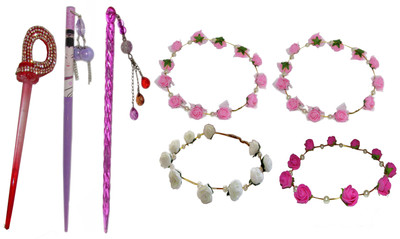 

Moti combo of juda sticks with Floral Tiara Hair Accessory Set(Multicolor)