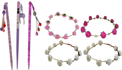 

MUKKU combo of juda sticks with Floral Tiara Hair Accessory Set(Multicolor)