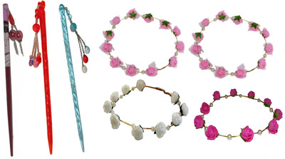 

MUKKU combo of juda sticks with Floral Tiara Hair Accessory Set(Multicolor)