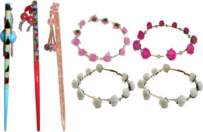 

MUKKU combo of juda sticks with Floral Tiara Hair Accessory Set(Multicolor)
