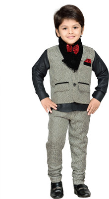 AJ Dezines Boys Festive & Party Shirt, Waistcoat and Pant Set(Brown Pack of 1, Fawn