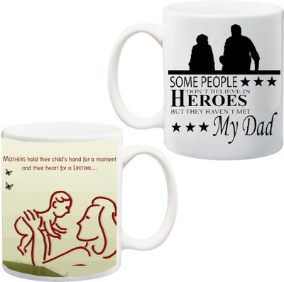 

Stylotrendz Best Gift for Parents Mother hold child's heart and My dad is hero Ceramic Mug(325 ml, Pack of 2), Multicolor