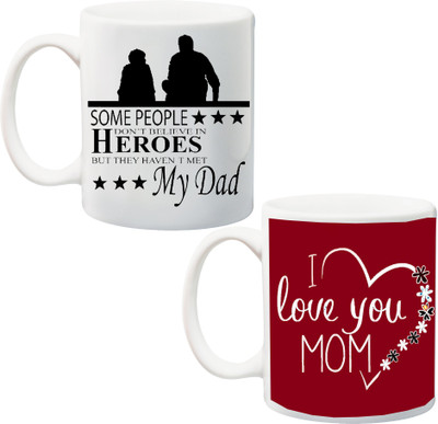 

Stylotrendz Gift for Father/Mother I Love you Mom and Best Father Printed Ceramic Mug(325 ml, Pack of 2), Multicolor