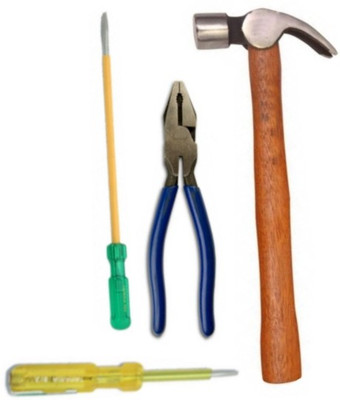 Gauba Traders Home Useful Combo - Hammer + Combination Plier + Screw driver + Line Tester Hand Tool Kit(4 Tools)