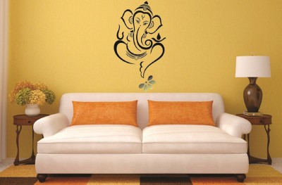 Asmi Collections 100 cm Beautiful Black God Ganesha and Flower Removable Sticker(Pack of 1)