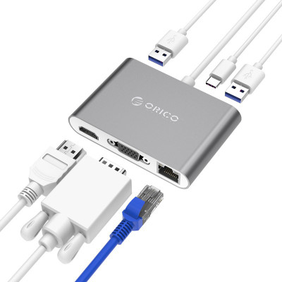 

Orico Type C to VGA/HDMI/RJ45/Type-C PD /USB Type-A Adapter For MacBook Pro and Macbook Air (RCNB) USB Adapter(GRAY)