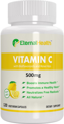 

EternalHealth Vitamin C 500mg with Citrus Bioflavanoids & Rose Hips Powder - 180 Veg Capsules(500 mg)