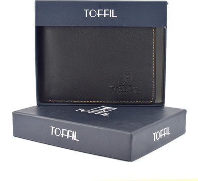 

toffil Men Black, Tan Genuine Leather Wallet(4 Card Slots), Midnight black and creamy tan