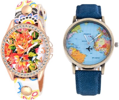 COSMIC XYZ- MULTI COLOR FLORAL WITH WORLD MAP COMBO PARTY WEAR Watch  - For Couple   Watches  (COSMIC)