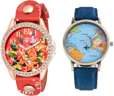 COSMIC XYZ-RED FLORAL WITH WORLD MAP PARTY WEAR Watch  - For Couple   Watches  (COSMIC)