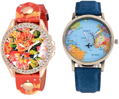 COSMIC XYZ- RED WHITE FLORAL WITH WORLD MAP combo party wear Watch  - For Couple   Watches  (COSMIC)