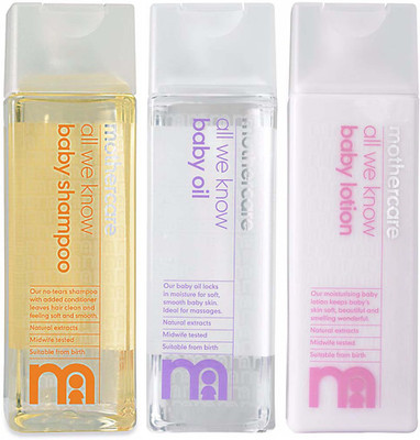 

Mothercare Mothercare All We Know Baby Shampoo (300ml), Baby Lotion (300ml) and Baby Oil (300ml) Combo(NA)