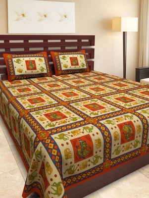 UNIQCHOICE 120 TC Cotton Double Printed Flat Bedsheet(Pack of 1, Multicolor)