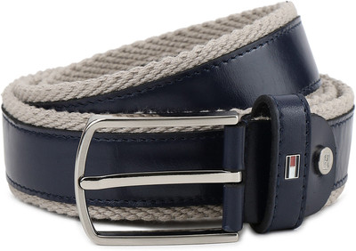 

Tommy Hilfiger Men Casual Blue, Grey Genuine Leather Belt, Beige with navy