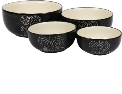 

VarEesha Ceramic Bowl Set(Black, Pack of 4)