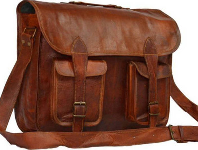 

craftshades Handmade leather briefcase bag Medium Briefcase - For Men & Women(Brown)
