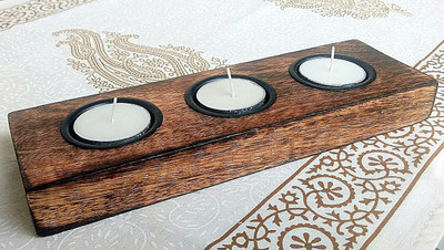 

Eoan International EN-125 Wooden 3 - Cup Tealight Holder(Brown, Pack of 1)