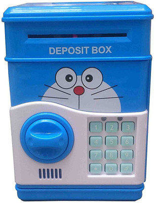 

HALO NATION Doreamon Money Safe ATM Smart Electronic Lock Piggy Bank for Coin/Note Safe with Locker Key Coin Bank (Red) Coin Bank(Blue)
