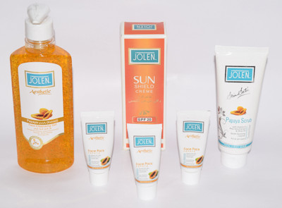 

Jolen WOMEN BEAUTY PERFECT MAKE UP SUPER SAVER COMBO COMPRISING FACEWASH 250 ML ,3 FACE PACK 6O GRAMS ,1 SCRUB APRICOT 60 ML AND ONE SPF 20CREME 100 GRAM, SET OF 6(Set of 6)