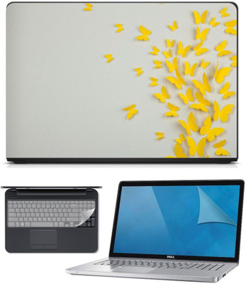 

FineArts 3in1 Combo of Premium Quality, HD, UV Printed, Laminated, Protected, Bubble Free, Scratchproof, Washable, Easy to Install Laptop Skin/Sticker/Vinyl/Cover for 15.6 inches on 3M Vinyl with Screen Guard and Key Protector (Golden Butterfly 3in1) Comb