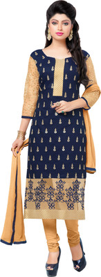

Khushali Chanderi Self Design, Embroidered Salwar Suit Dupatta Material(Un-stitched), Beige;blue
